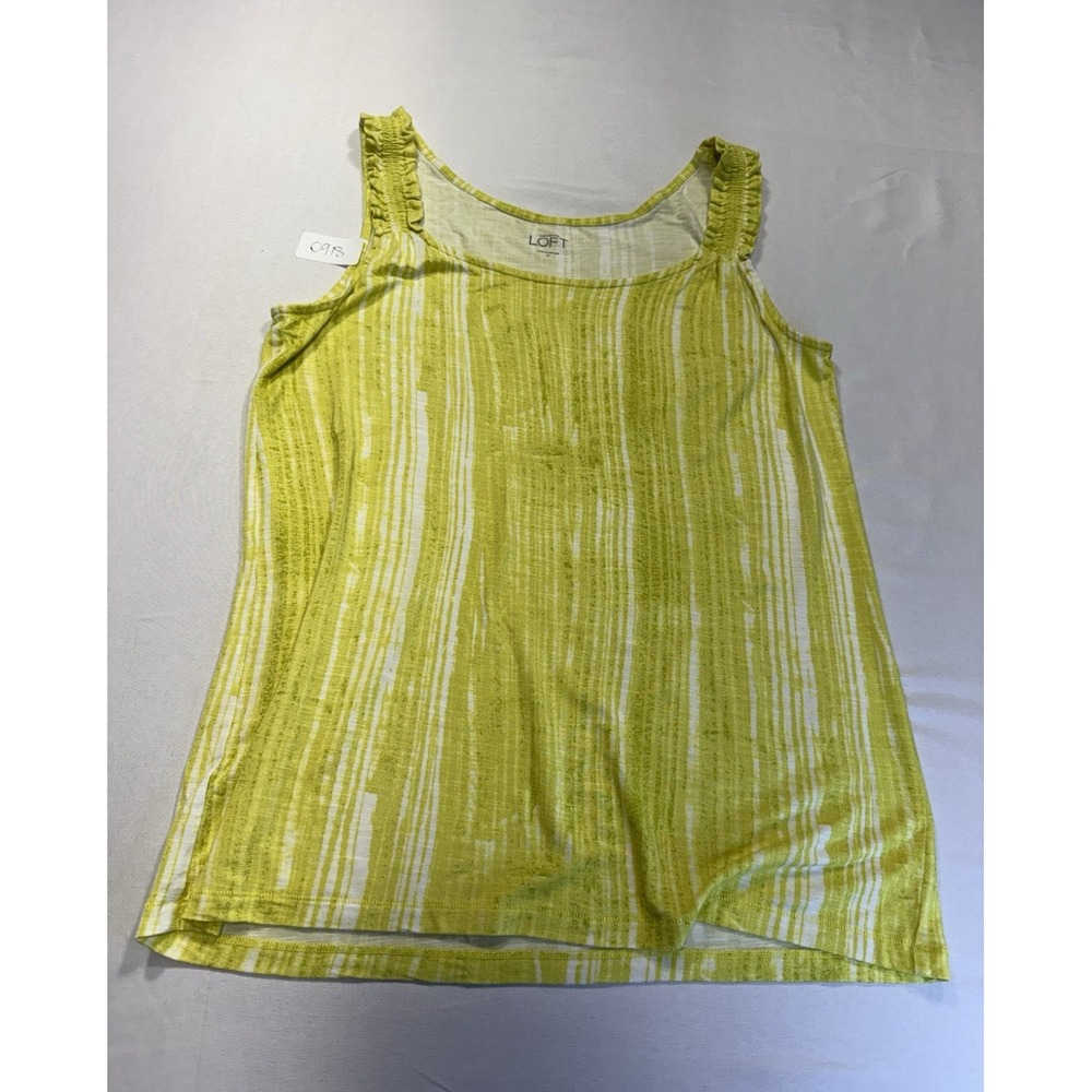 Ann Taylor LOFT Women's Sleeveless Scoop Neck Knit Striped Ruffle Tank Top M